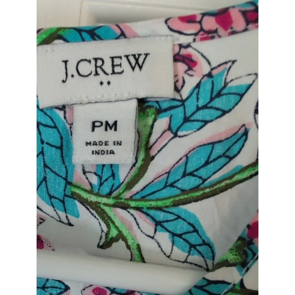 J. Crew 100% Cotton White Floral Puff-Sleeve Blouse Size PM